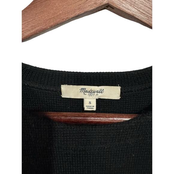 Madewell Sweater Top Tee Black Women's Size Small Short Sleeve Wool Blend - Picture 4 of 6